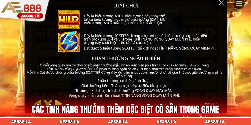 Các tính năng thưởng thêm đặc biệt có sẵn trong game