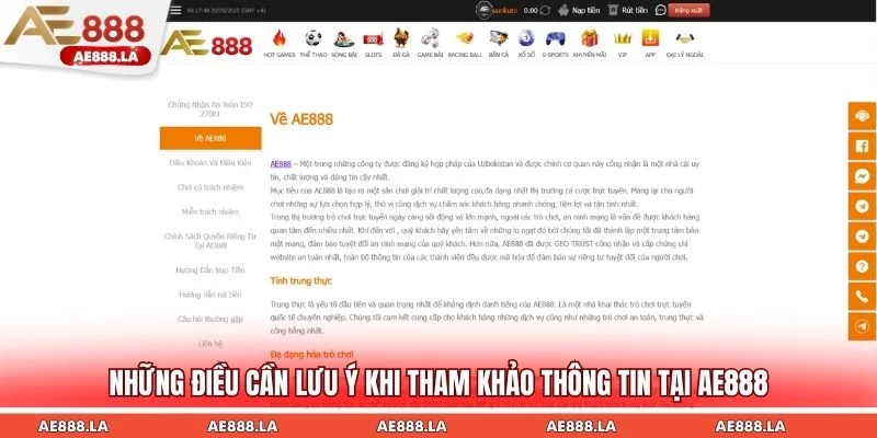 Những điều cần lưu ý khi tham khảo thông tin tại AE888