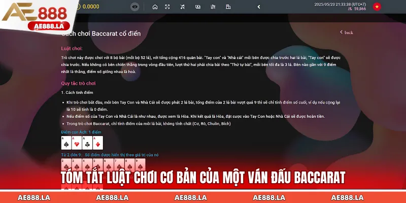 Tóm tắt luật chơi cơ bản của một ván đấu Baccarat